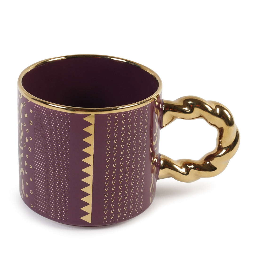 Ceramic Coffee Mug with Gold Line Art and Gold Handle Roxy Purple view 6