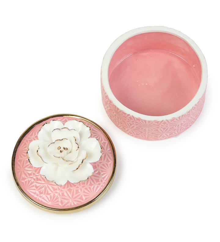 Cherish Rose Porcelain Trinket Box in Pink and Gold view 6