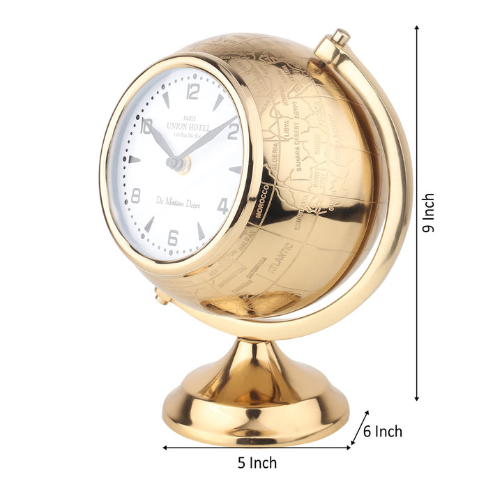 Expobazaar The Etched World Gold Aluminium Table Clock