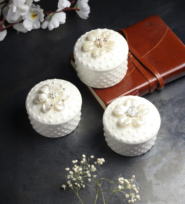 Pearlpetal Pearl and Flower Porcelain Trinket Box Set view 1