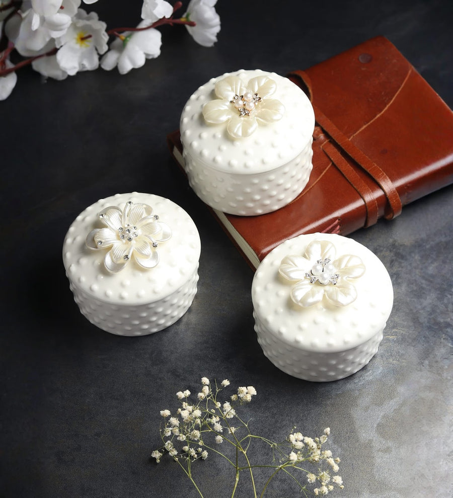 Pearlpetal Pearl and Flower Porcelain Trinket Box Set view 1