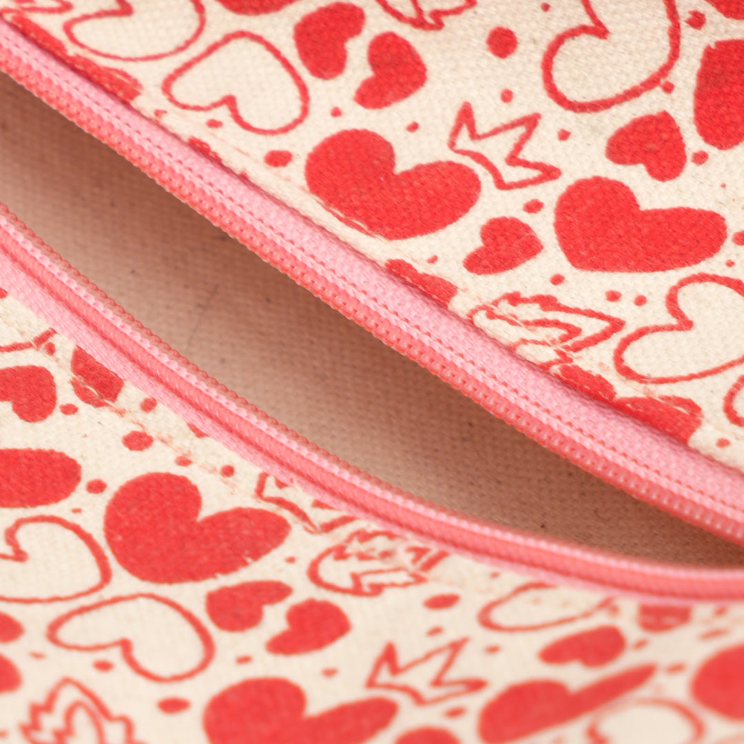 Red Heart Print Fluffy Pouch with Pom Pom, View 4