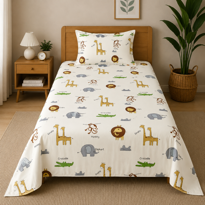 Kids Vibrant Animal Print Bedsheet