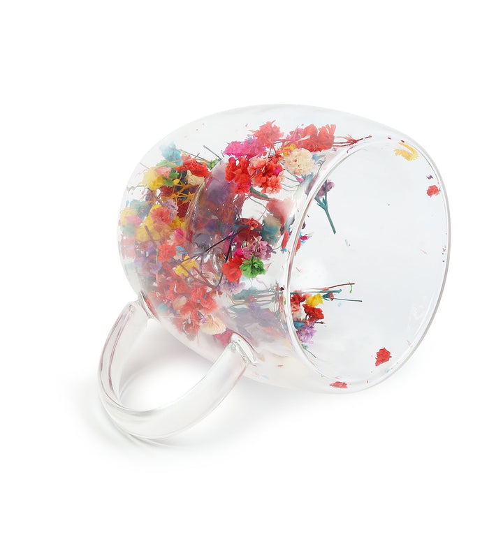 Dahlia Pressed Flower Glass Mug Small Multicoloured view 6