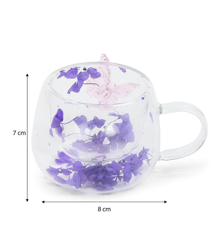 Titli Bloom Floral Glass Mug with Butterfly Purple view 3