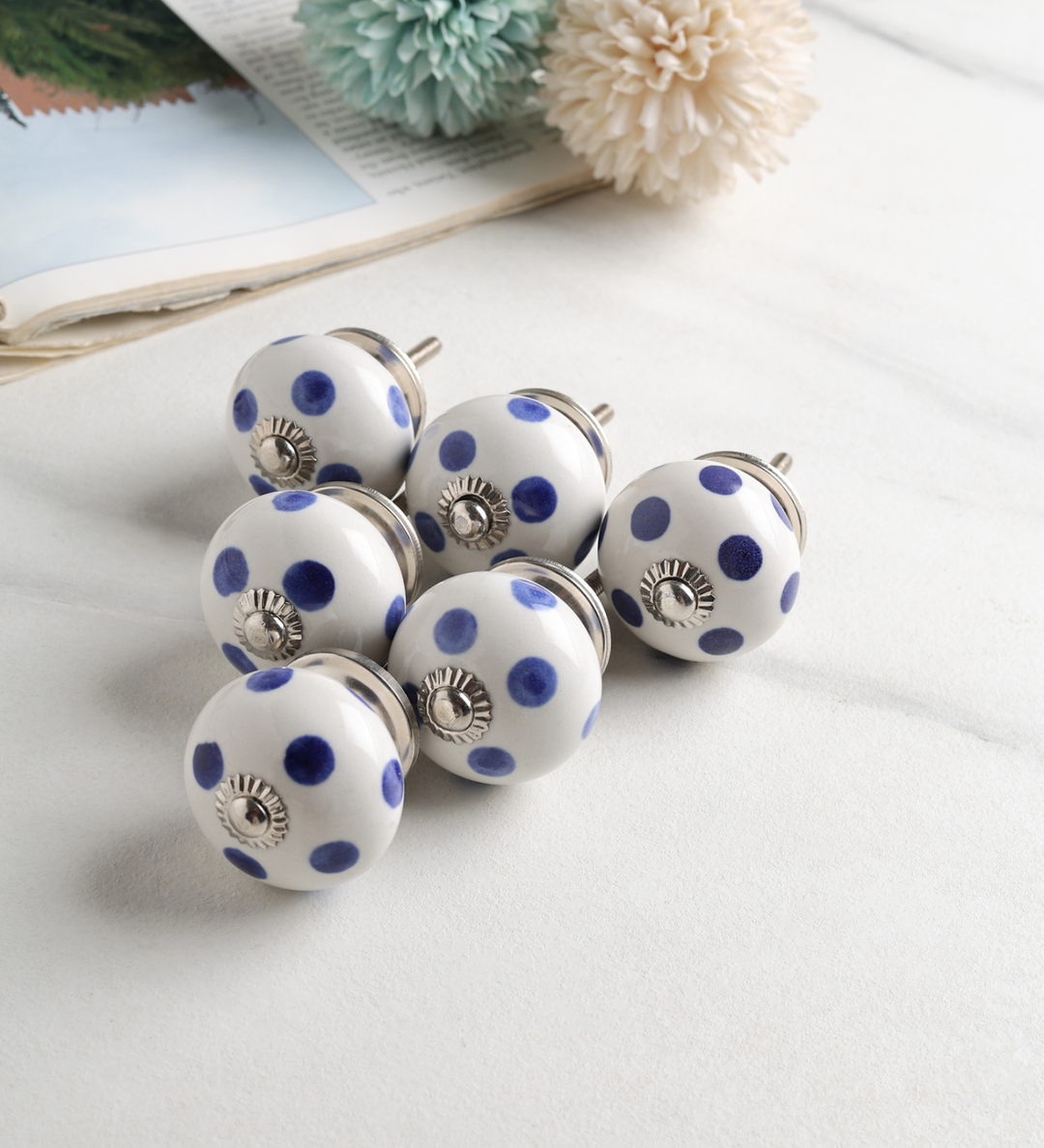 Blue Belle Hand Painted Ceramic Drawer Knobs Set of 6 view 2