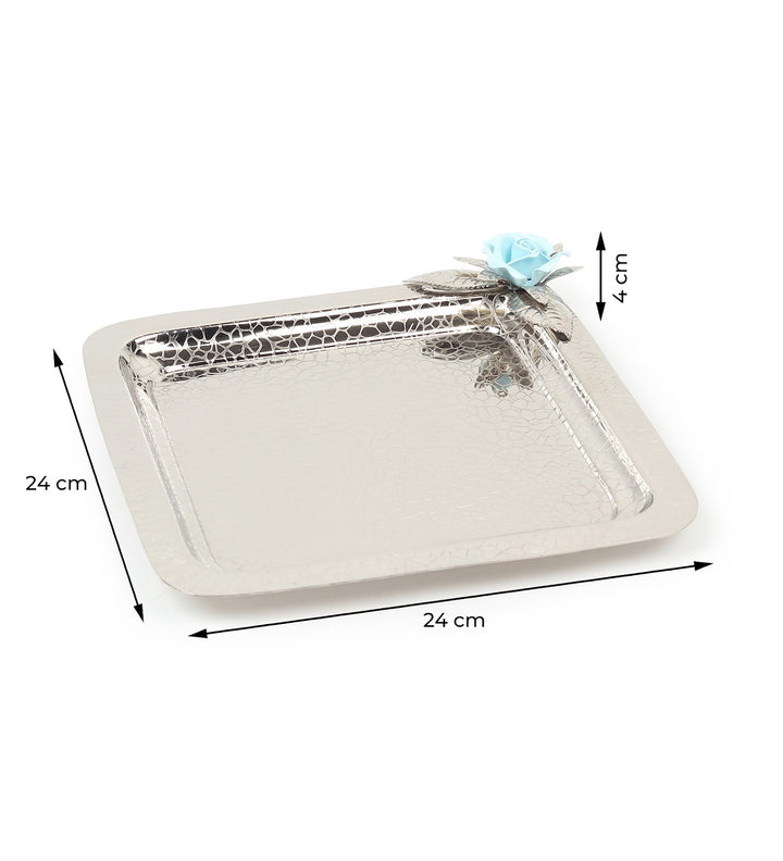Petal Eclat Square Stainless Steel Serving Tray Blue view 2