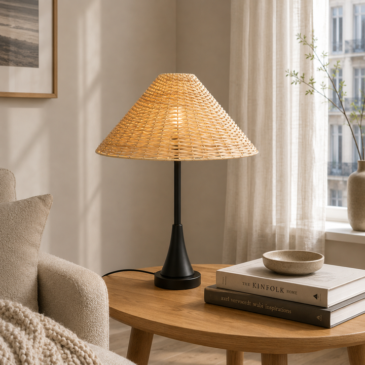 Rattan Table Lamp for Living Room & Bedroom