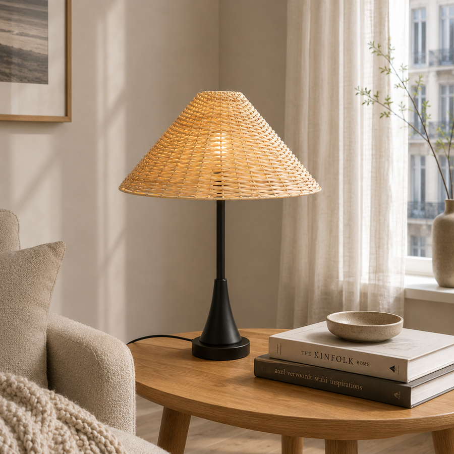Rattan Table Lamp for Living Room & Bedroom