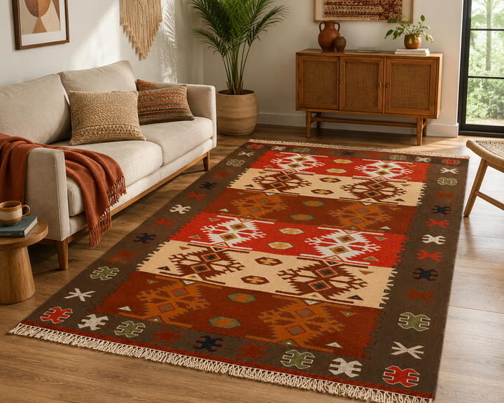 Vintage Muted Handwoven Wool Kilim Rug
