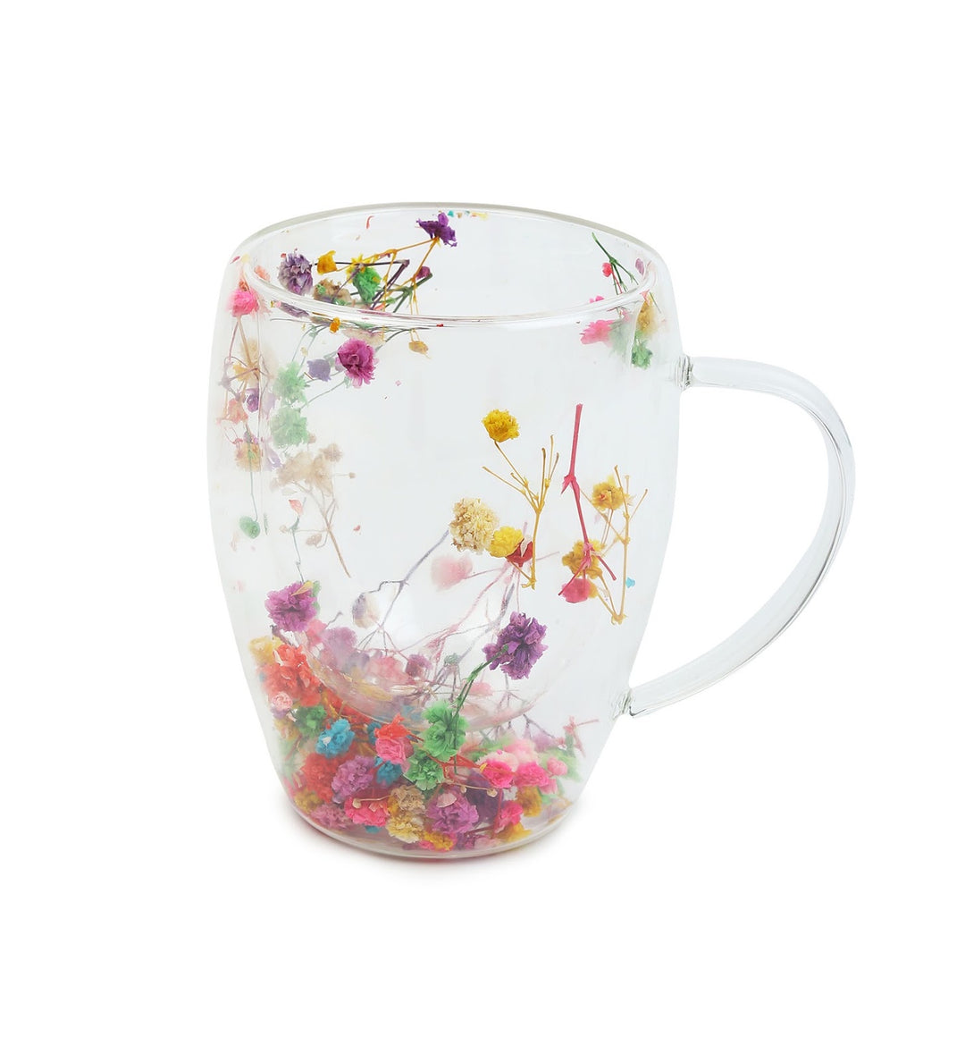 Dahlia Pressed Flower Glass Coffee Mug Multicoloured view 4