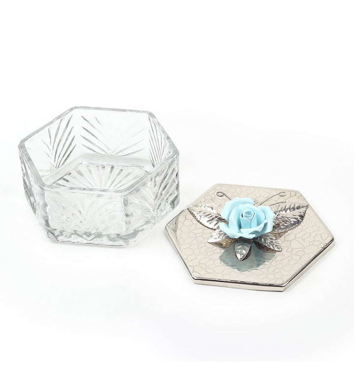 Petal Eclat Hexagon Trinket Box with Floral Bloom Accent Blue view 8