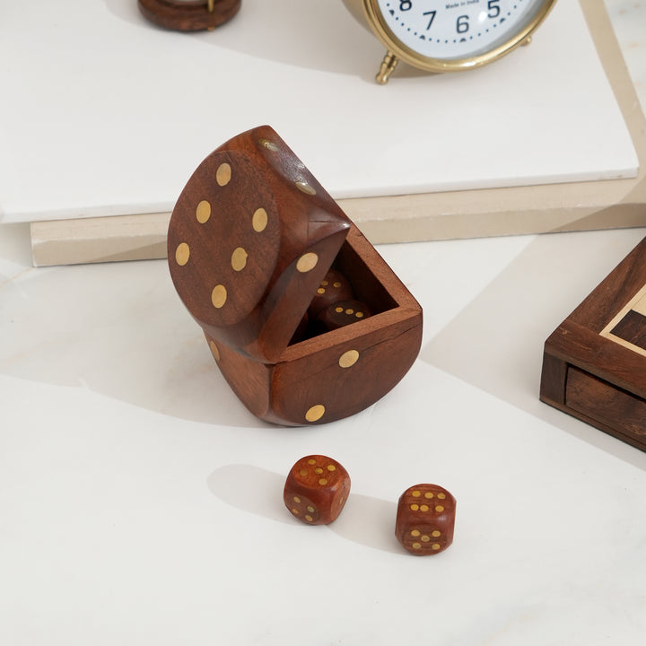 Decorative Wooden Dice Elegant BROWN Accent Piece