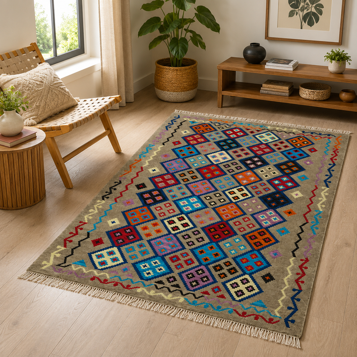 Red Tribal Medallion Handwoven Wool Kilim Rug