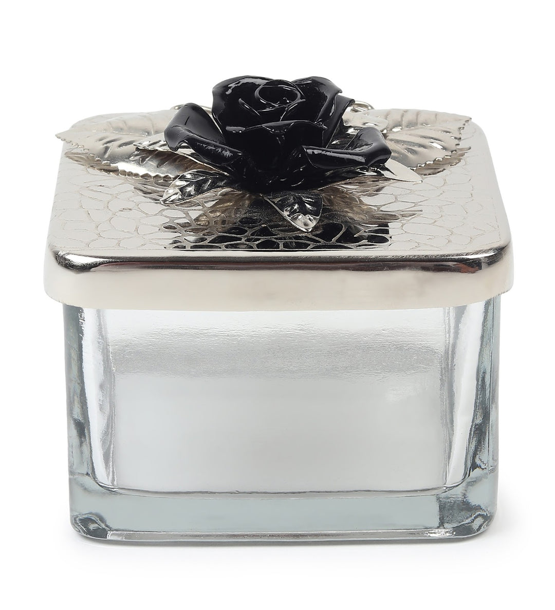 Petal Eclat Square Storage Box with Floral Bloom Accent Black view 4