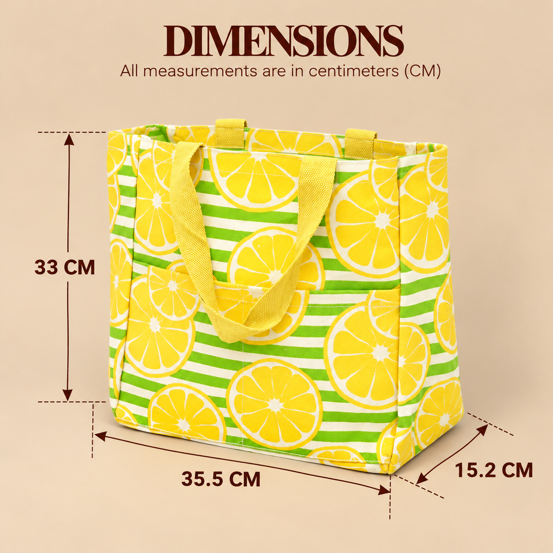 Lemon Print Striped Canvas Tote Bag, View 5