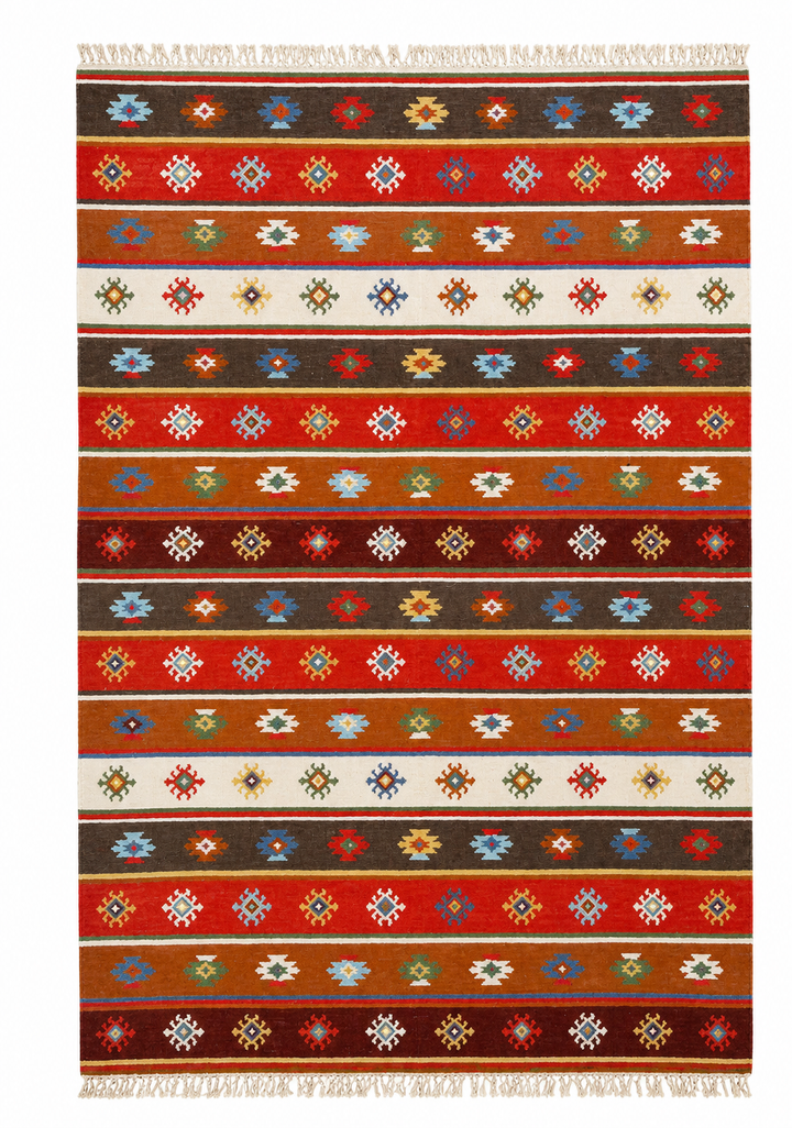Bold Multicolour handwoven wool kilim rug by Expobazaar