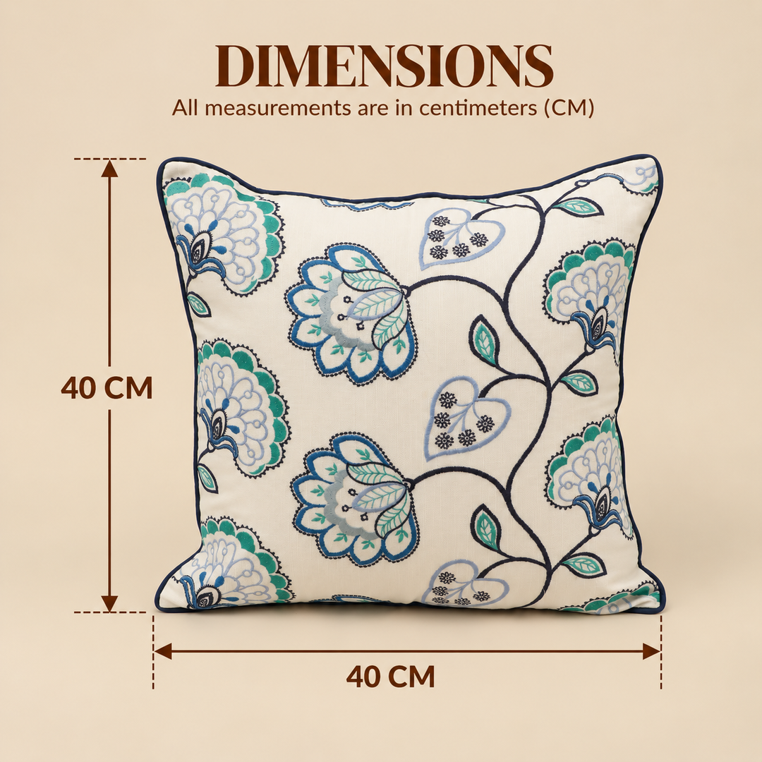 Blue Floral Vine Embroidered Cushion Cover, View 5