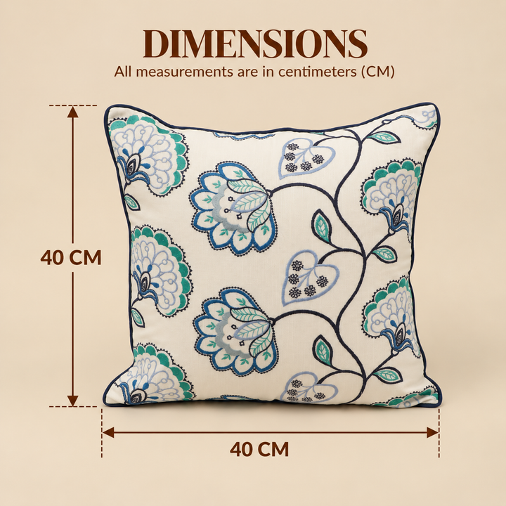 Blue Floral Vine Embroidered Cushion Cover, View 5