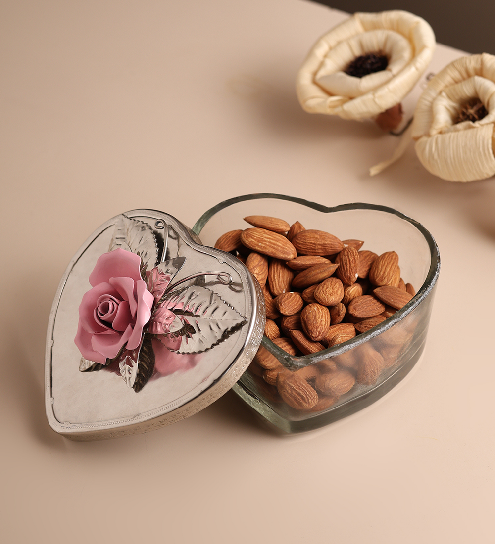 Petal Eclat Heart Shaped Trinket Box with Floral Accent Pink view 2