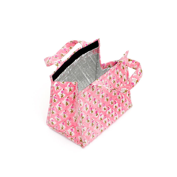 Insulated Cotton Lunch Bag Set of 2, Pink Paisley Floral, view 6