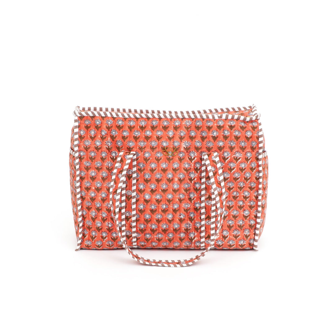 Quilted Cotton Floral Tote Bag, Peach