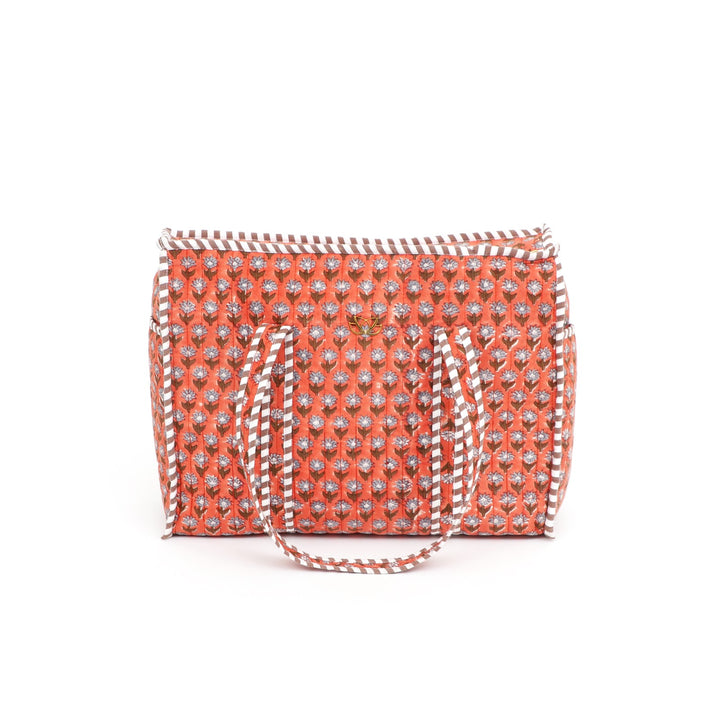 Quilted Cotton Floral Tote Bag, Peach