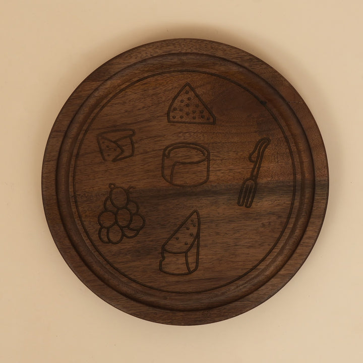 Etched mango wood cheese serving board