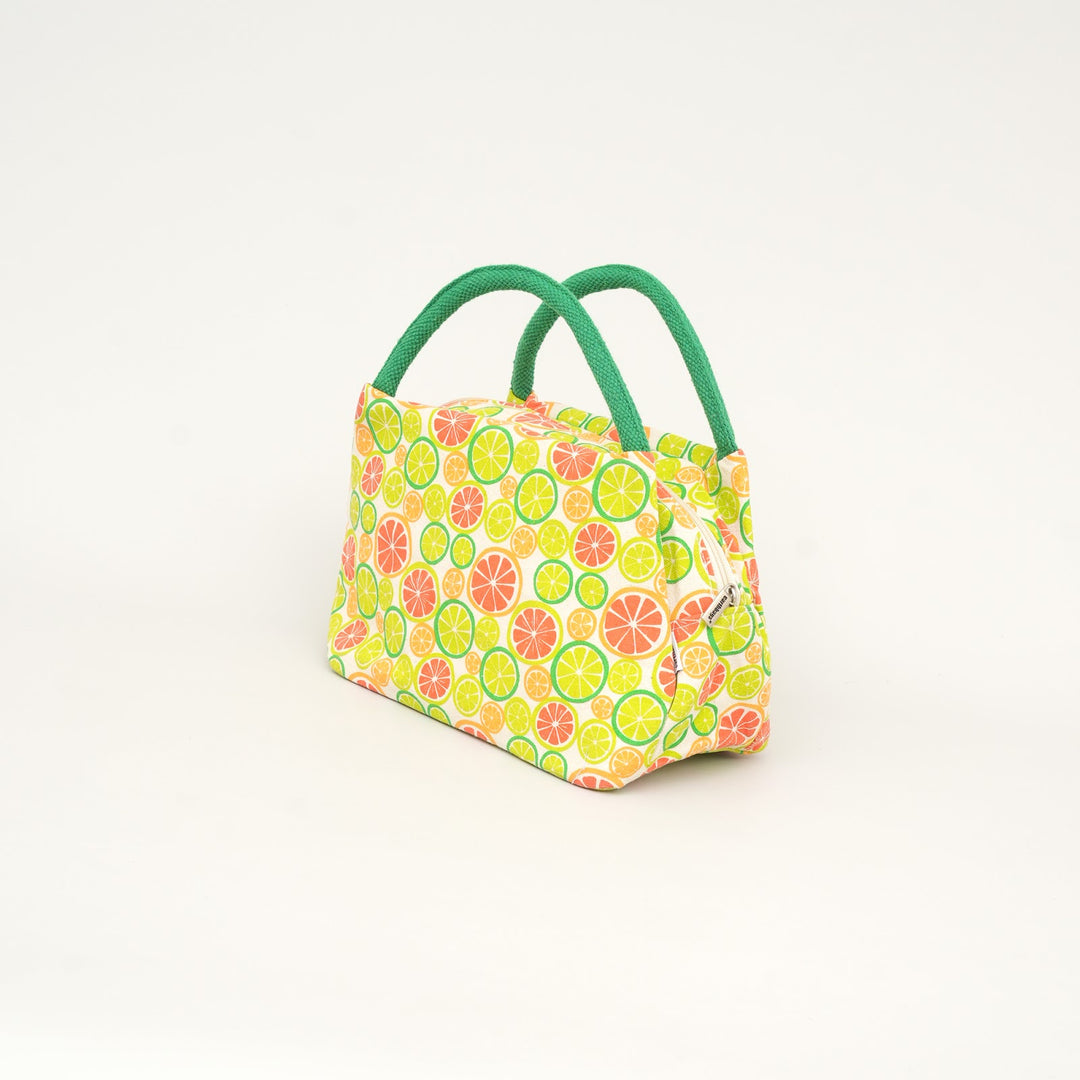 Insulated Canvas Lunch Tote, Orange and Lime, View 4