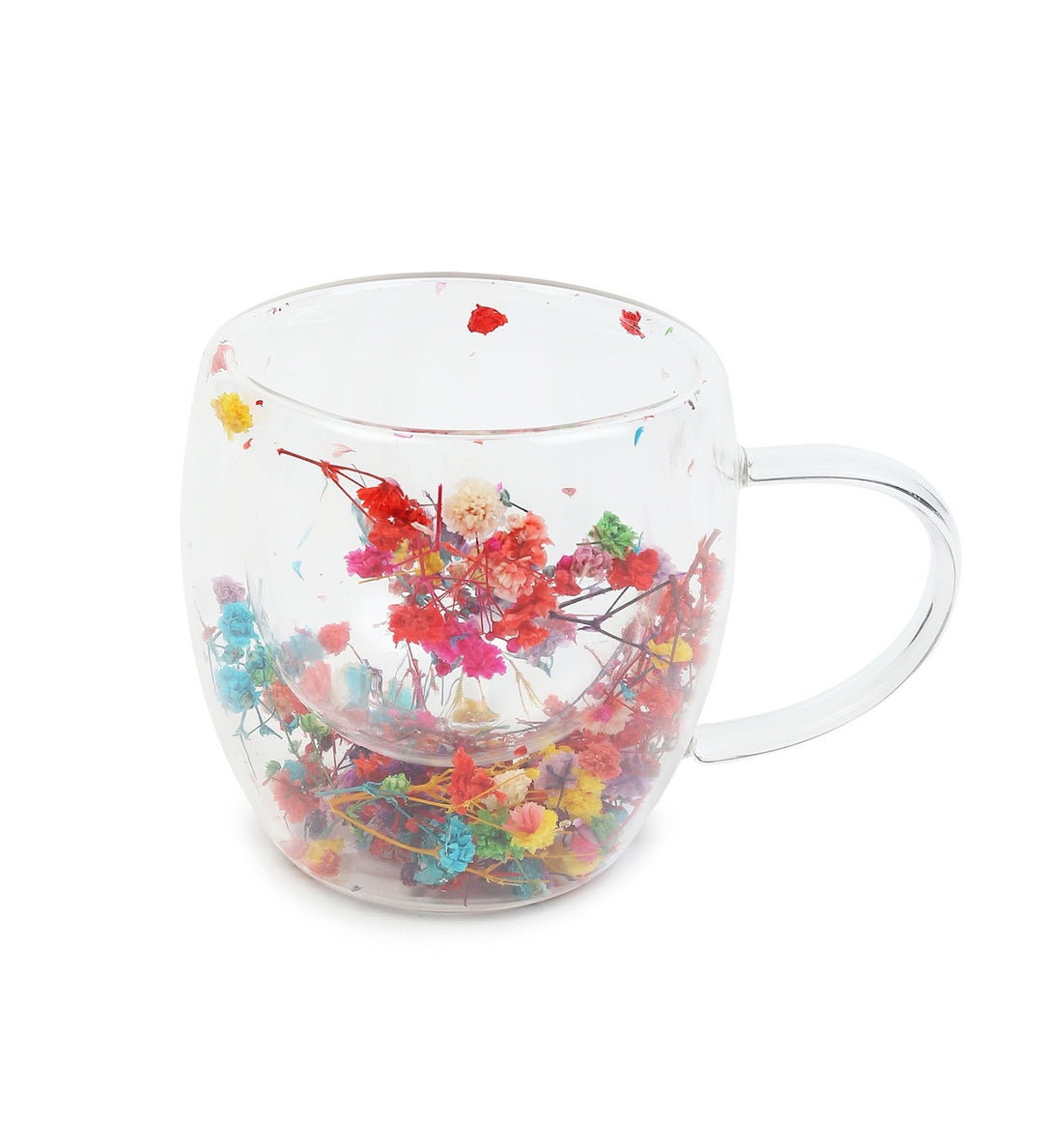 Dahlia Pressed Flower Glass Mug Small Multicoloured view 4