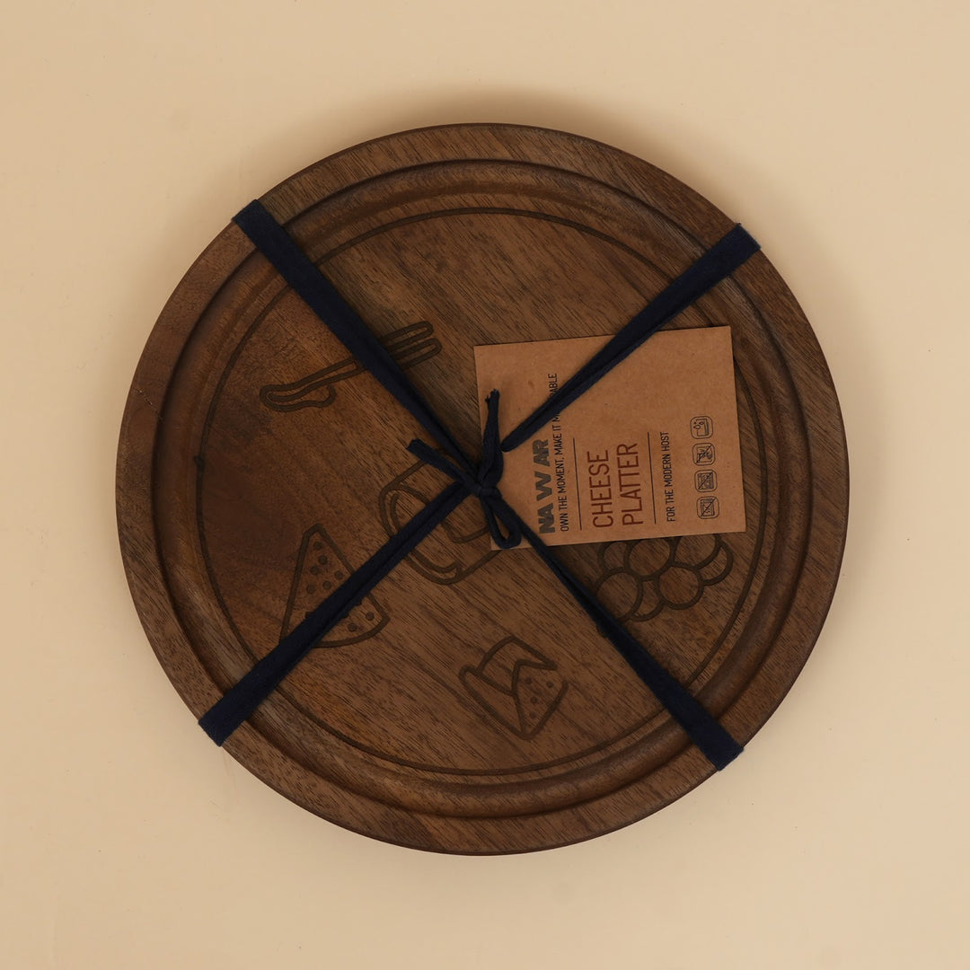 Etched mango wood cheese serving board