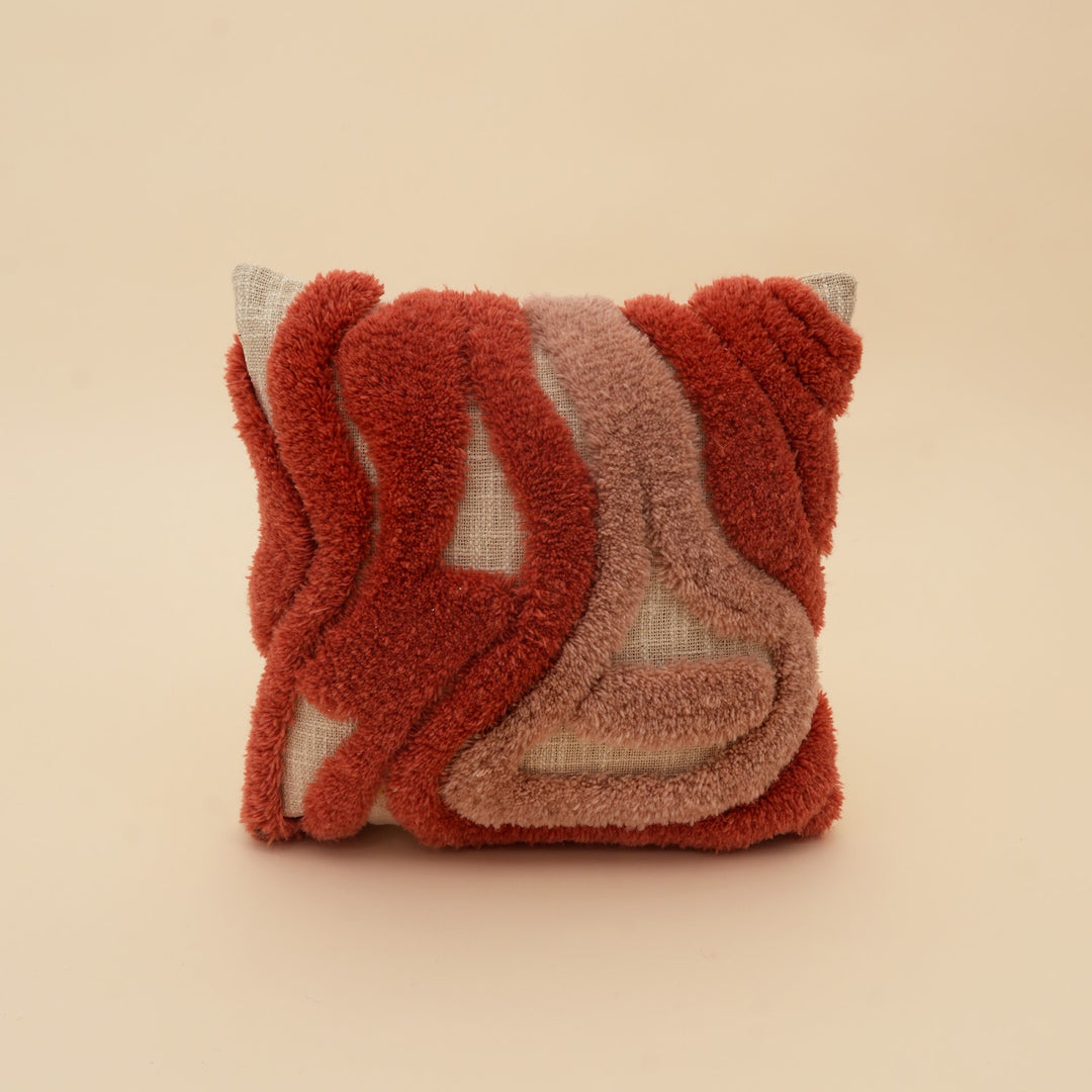 Terracotta Abstract Tufted Wool Cushion, View 3