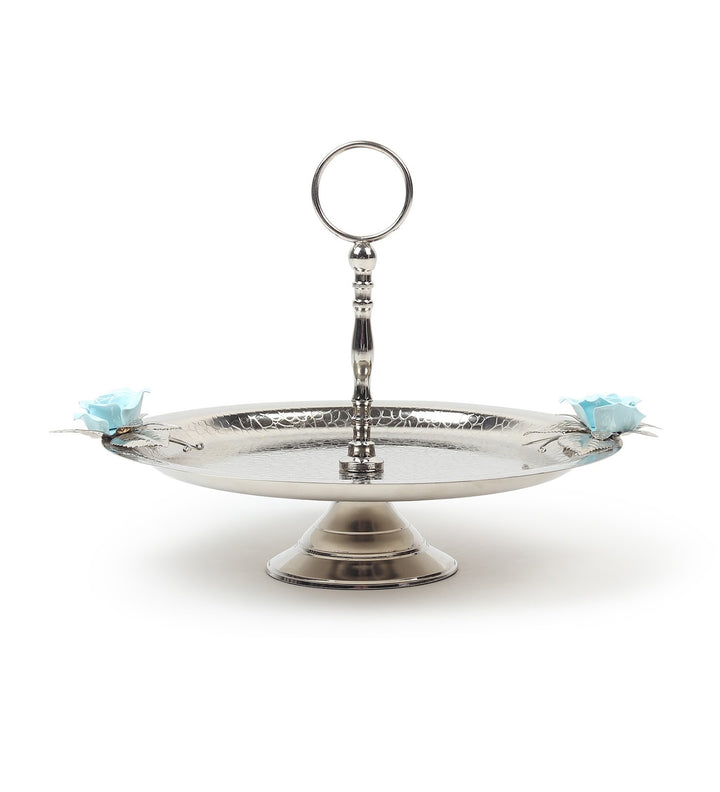 Petal Eclat Stainless Steel Cake Stand with Floral Accent Blue view 4