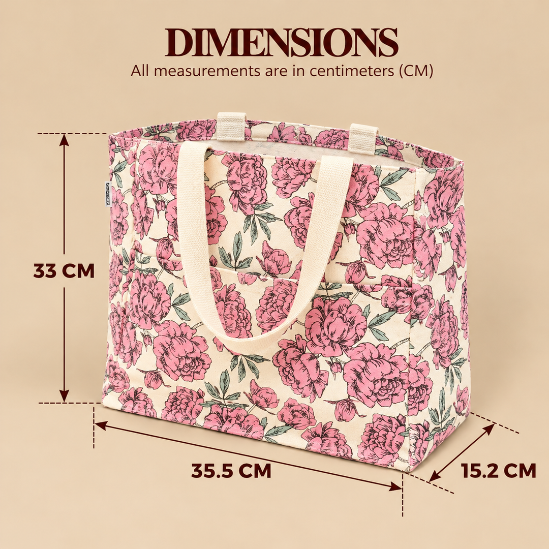 Pink Rose Print Canvas Tote Bag, View 5