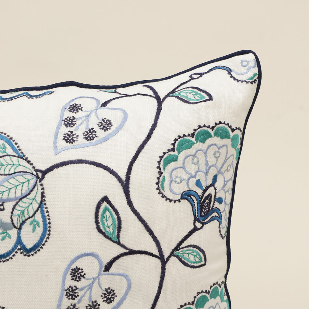 Blue Floral Vine Embroidered Cushion Cover, View 2
