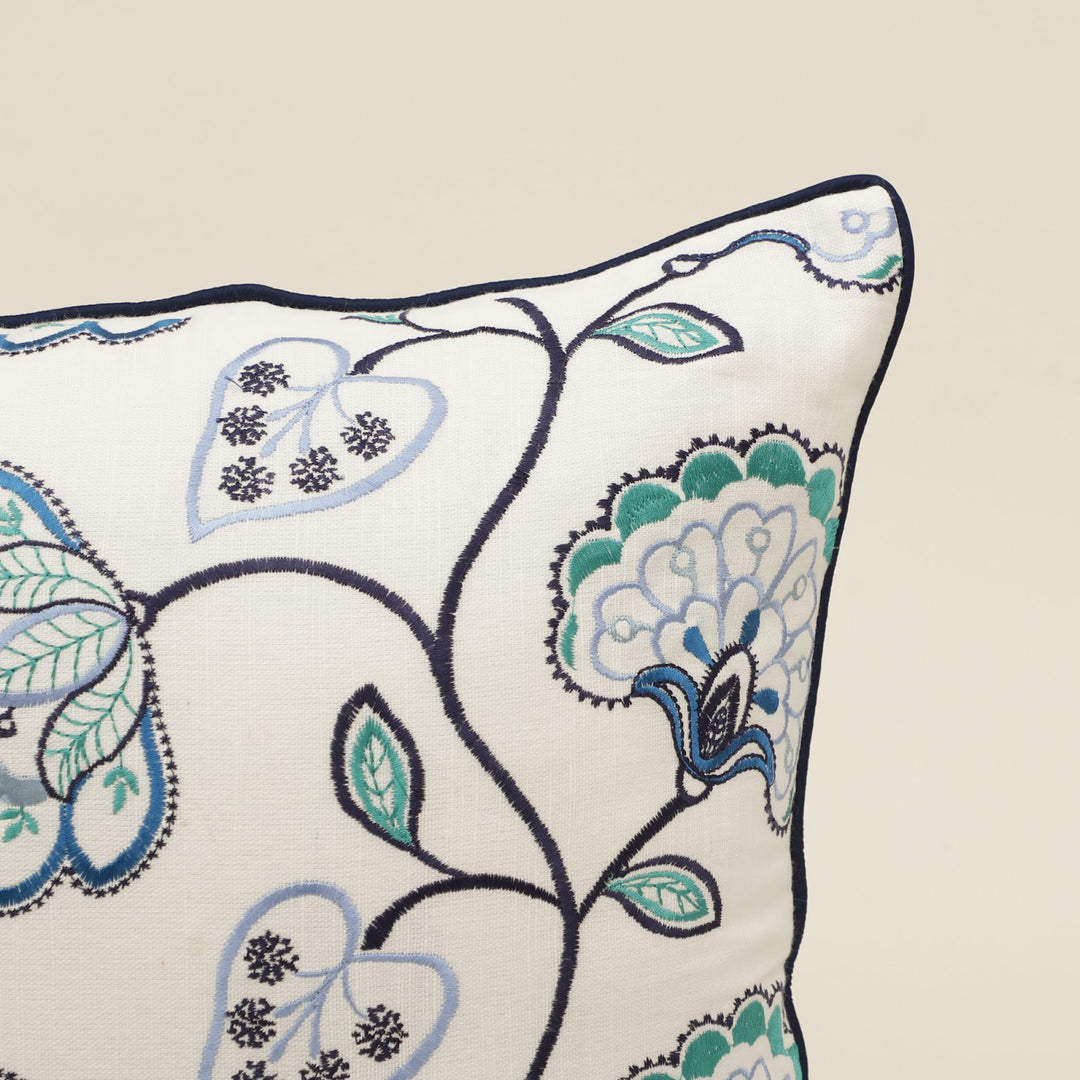 Blue Floral Vine Embroidered Cushion Cover, View 2