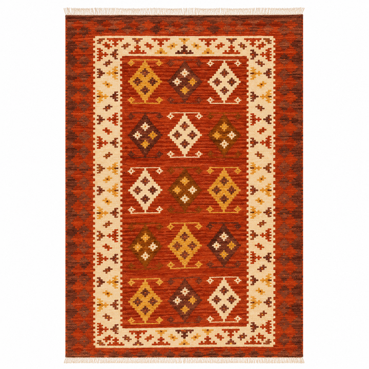 Warm Red handwoven wool kilim rug by Expobazaar