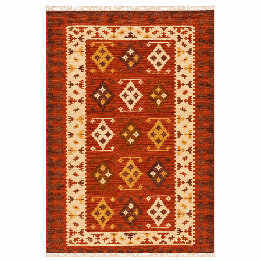 Warm Red handwoven wool kilim rug by Expobazaar