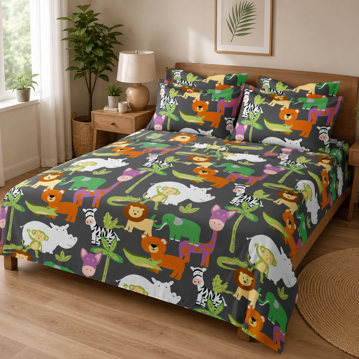 Kids Adventurous Animal Print Bedsheet
