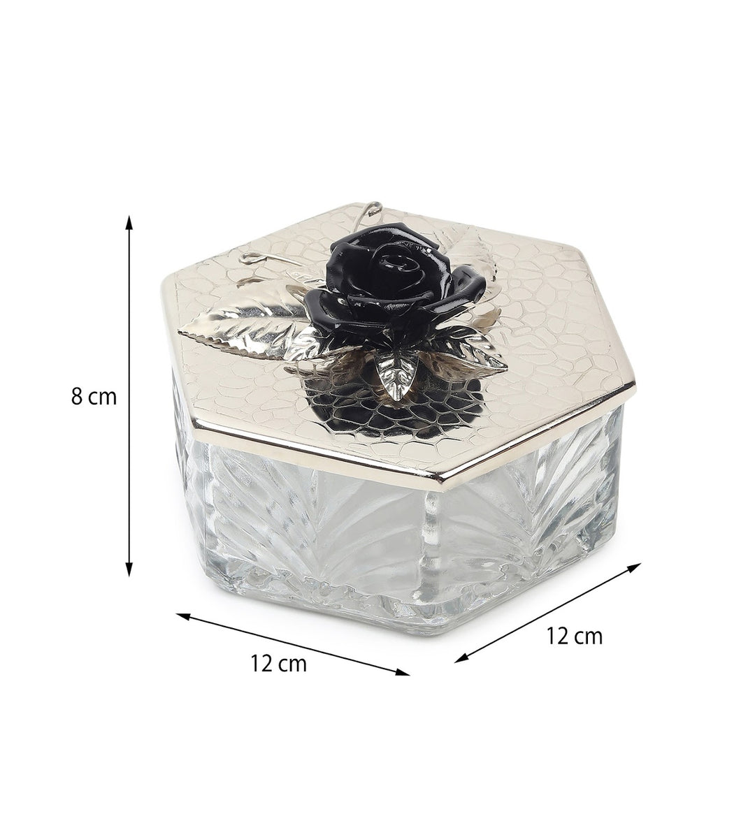 Petal Eclat Hexagon Trinket Box with Floral Bloom Accent Black view 3