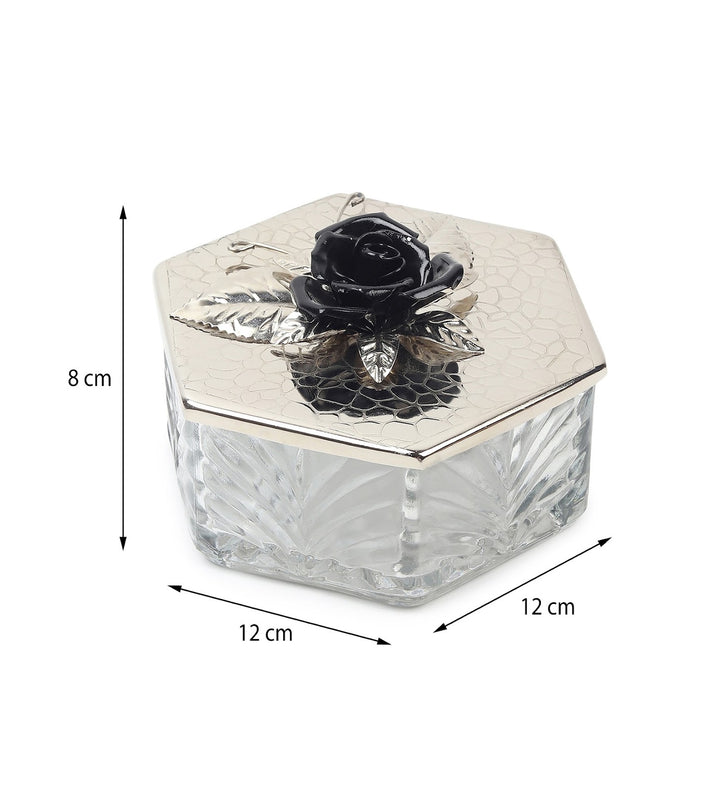 Petal Eclat Hexagon Trinket Box with Floral Bloom Accent Black view 3