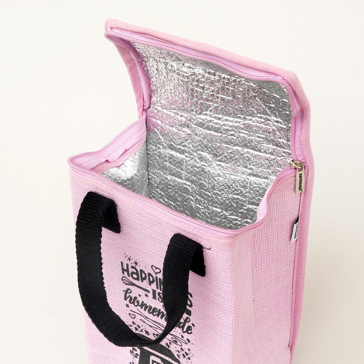 Insulated Jute Lunch Bag, Happiness Is Homemade