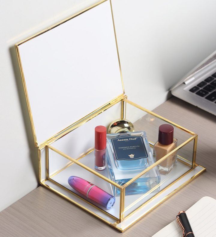 Livia's Flower White Glass Jewellery Box with Metal Frame Medium view 2