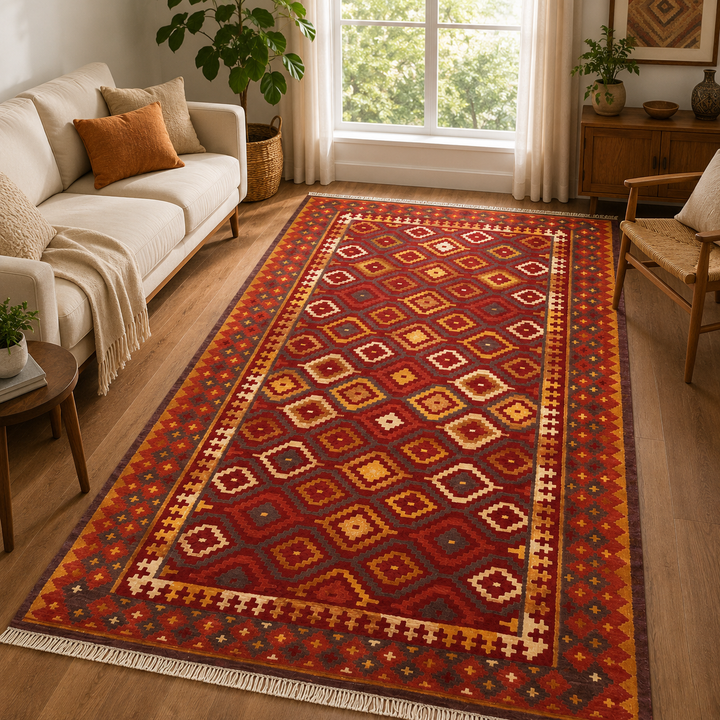 Grey Blue Handwoven Wool Kilim Rug
