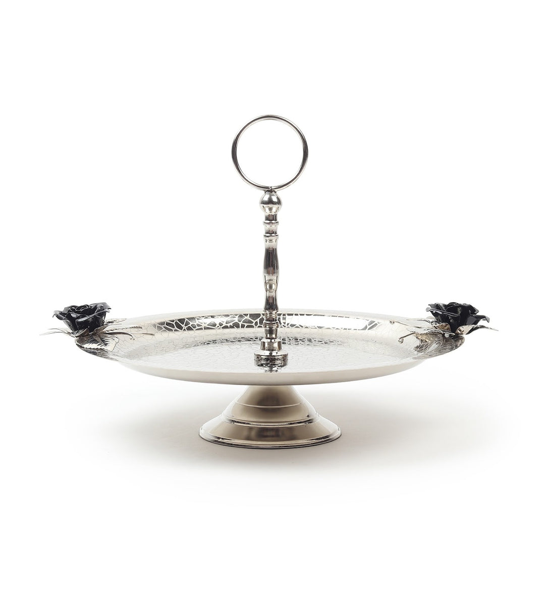 Petal Eclat Stainless Steel Cake Stand with Floral Accent Black view 4
