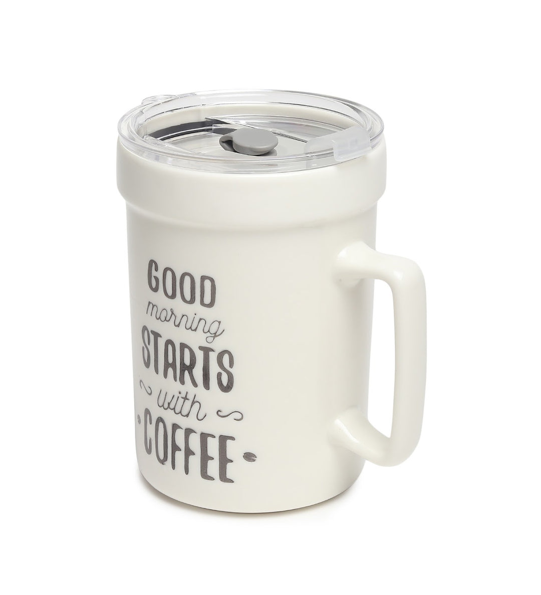 Percy White Ceramic Coffee Mug with Cafe Inscription Good Things Start With Coffee view 4