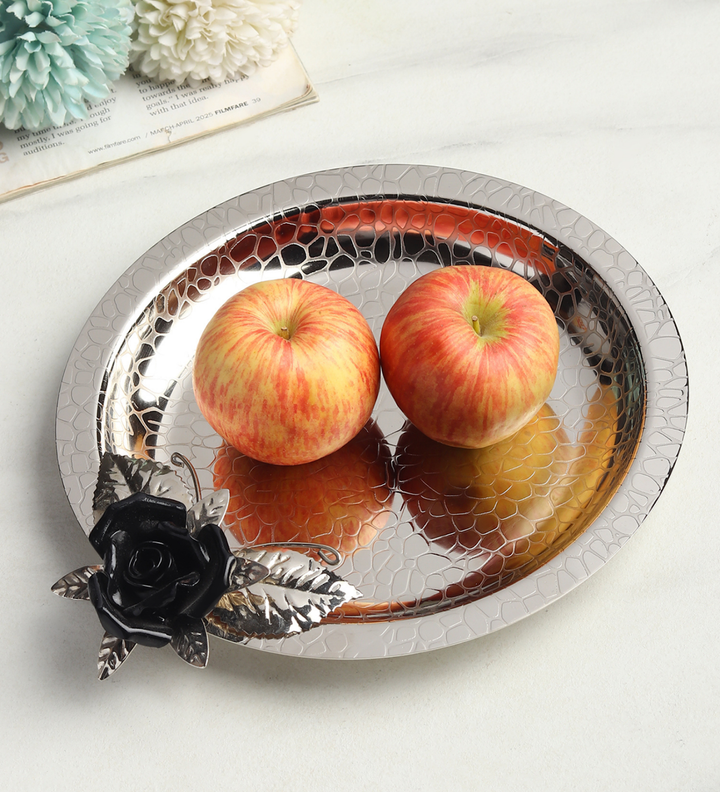 Petal Eclat Round Stainless Steel Serving Plate Black view 2