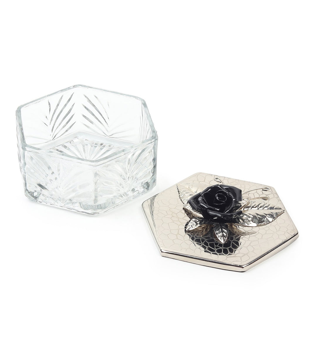 Petal Eclat Hexagon Trinket Box with Floral Bloom Accent Black view 6