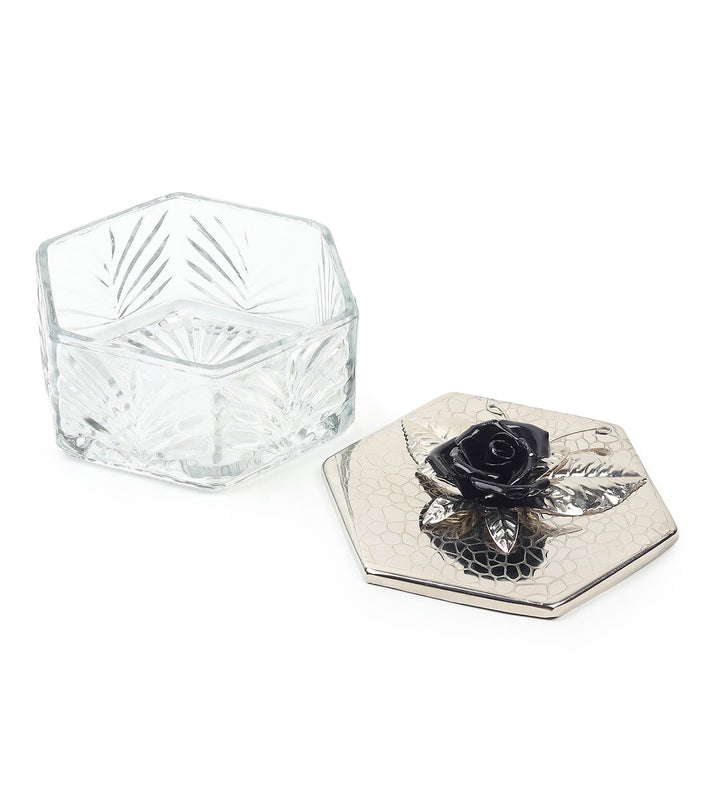 Petal Eclat Hexagon Trinket Box with Floral Bloom Accent Black view 6