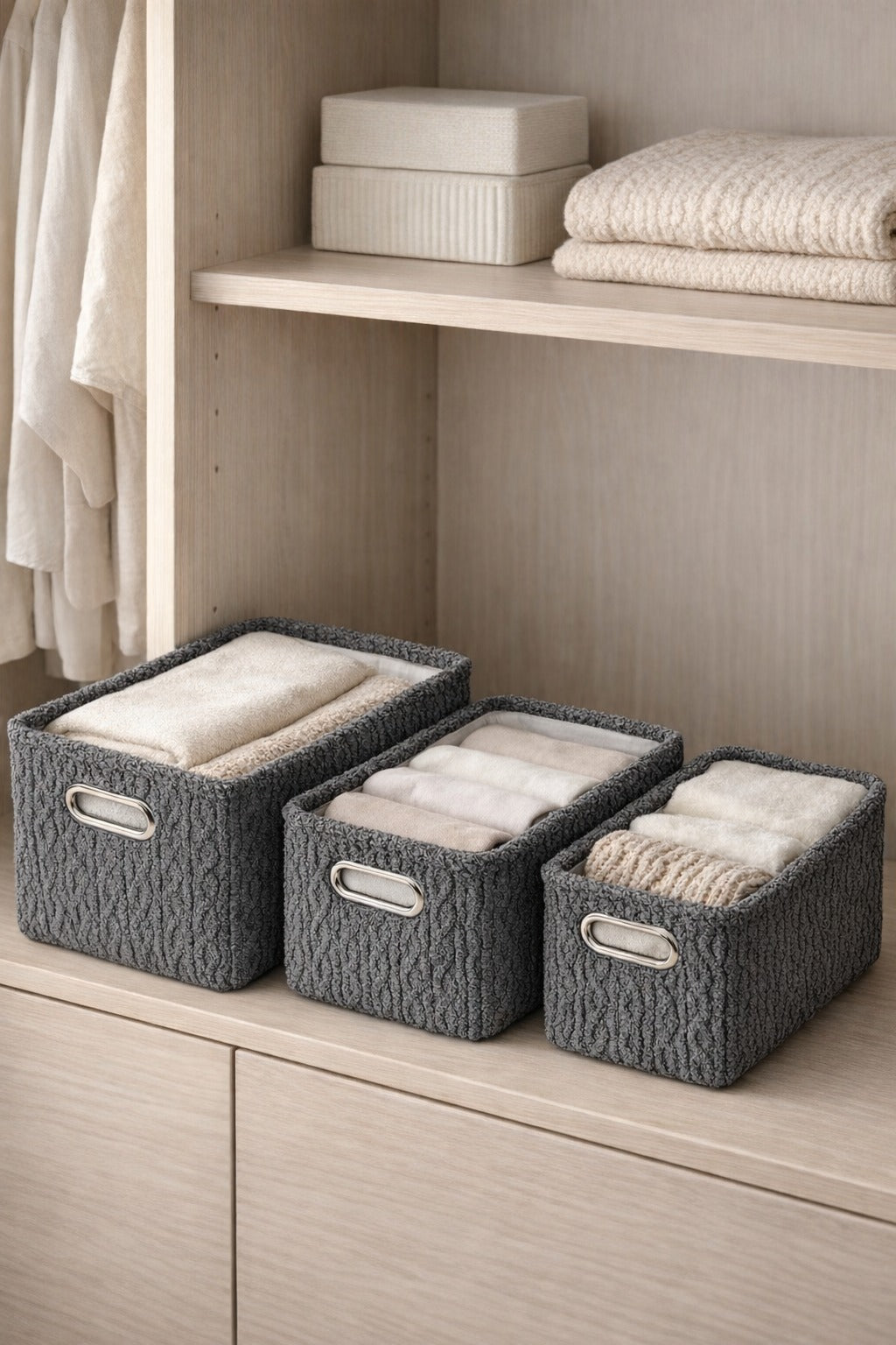 Expobazaar Warm Whirl Ash Grey Basket Set Of 3